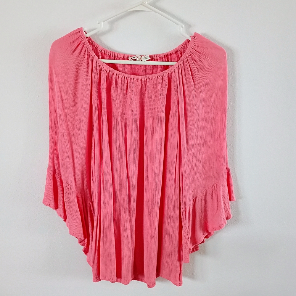 River & Rose Boho Peasant Blouse in Coral Pink